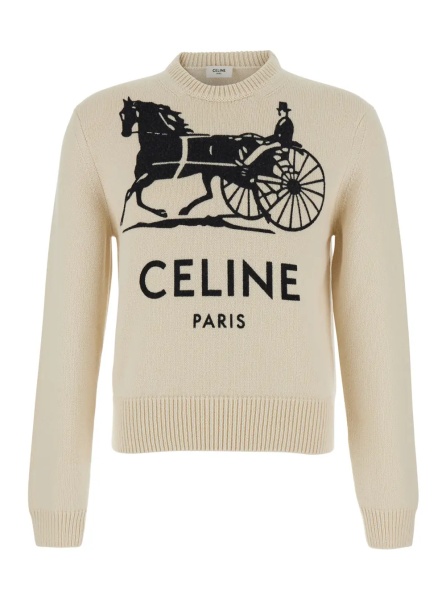 Pulover Crewneck Sweater with Maxi Logo on the Front in White Wool for Men