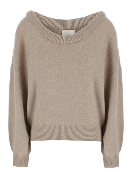 Pulover 'Doria' Beige Sweater with wide neckline and Off-shoulder design in cashmere for women