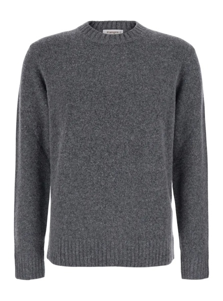 Pulover Grey Crewneck sweater with ribbed details in Blend wool men