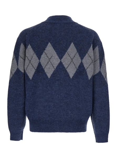 Pulover INSIDE OUT ARGYLE ZIP-UP with high collar and long sleeves in Ecoleather nylon alpaca in blue unisex
