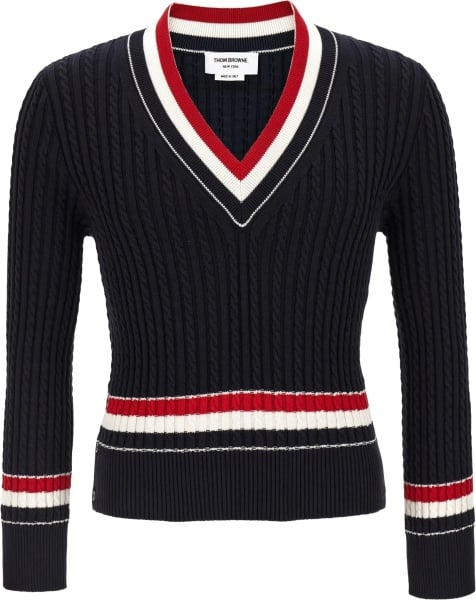 Pulover Intarsia cable-knit V-neck Sweater