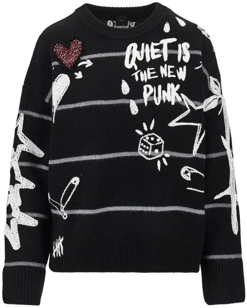 Pulover Pinko negru din lana 'Quiet Is The New Punk'