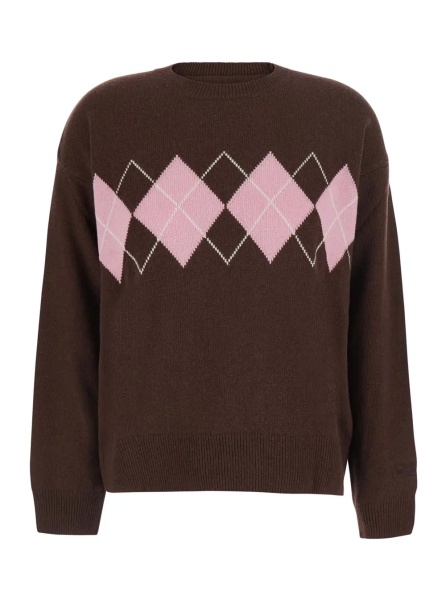 Pulover TESSA - ARGYLE 1823 is a sweater with a round neck and long sleeves in Wool, Viscose, Polyamide and Cashmere in brown unisex