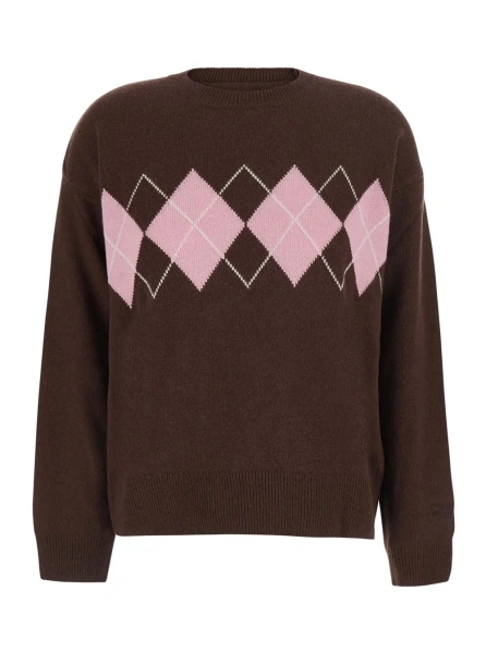 Pulover TESSA - ARGYLE 1823 is a sweater with a round neck and long sleeves in Wool, Viscose, Polyamide and Cashmere in brown unisex