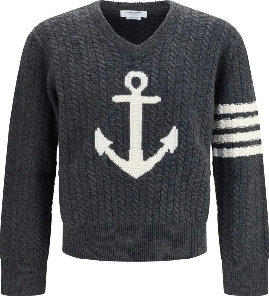 Pulover Thom Browne gri din lana merinos