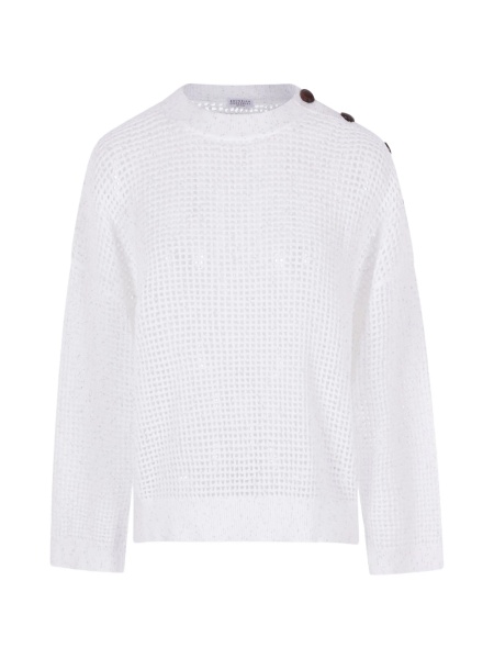 Pulover tricotat Brunello Cucinelli alb