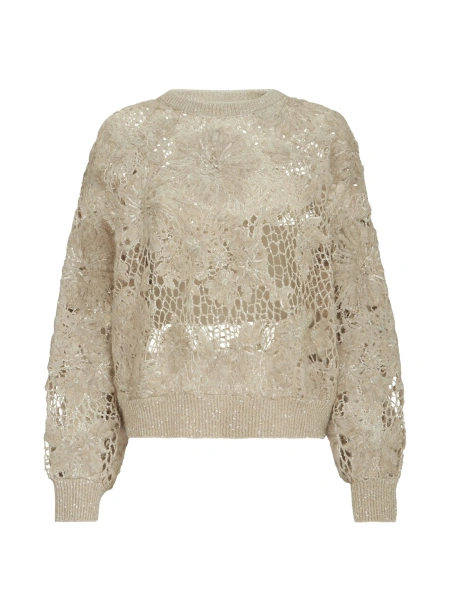 Pulover tricotat Brunello Cucinelli neutru din paiete