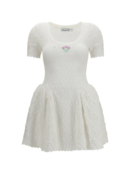 Rochie de zi Self-Portrait alba din polyester si bumbac