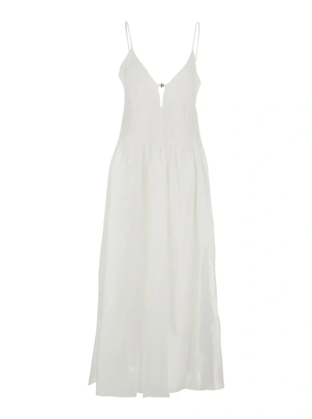 Rochie lunga Tory Burch alba din in si matase