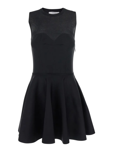 Rochii Black Crew Neck Dress with Flared Skirt in Fabric Woman