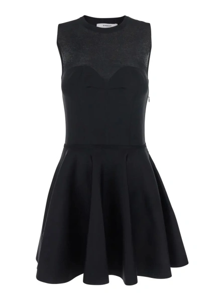 Rochii Black Crew Neck Dress with Flared Skirt in Fabric Woman