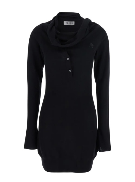 Rochii Black Mini Dress with Cowl Neck and Flared Sleeves in Wool and Cashmere Woman