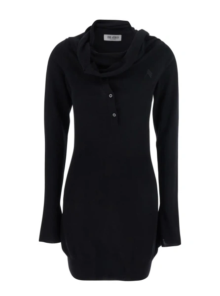 Rochii Black Mini Dress with Cowl Neck and Flared Sleeves in Wool and Cashmere Woman