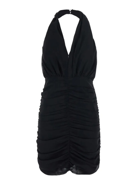 Rochii Black Mini Dress with V-Neck and Hidden Zip Closure at the Back in Tech Fabric for Women