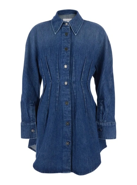 Rochii Blue Dress with Pointed Collar and Lightly Structured Waist in Denim Woman