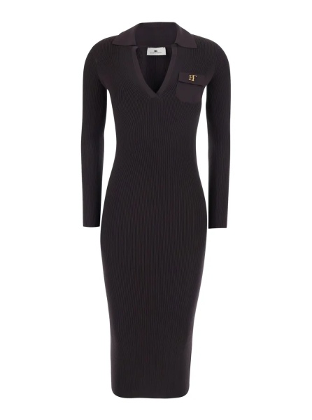 Rochii Brown Dress with V-neck and logo detail on the front in Tech Fabric for women
