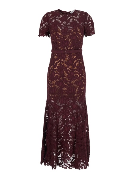 Rochii burgundy Long dress with lace details and round neckline in fabric for women