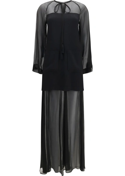 Rochii Georgette and crêpe Long Dress with bow and tassels
