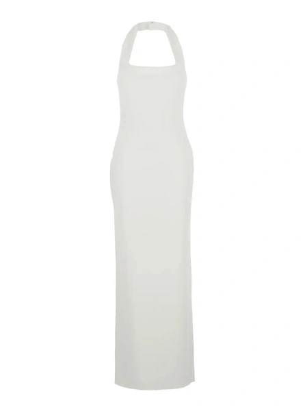 Rochii 'Ilona' White Long Dress with Square Neckline in Twill Woman