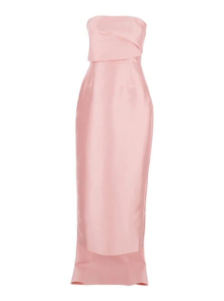 Rochii KIKI MIDAXI DRESS Pink Long Dress with V-neck and Pleated Details in Polyester Women