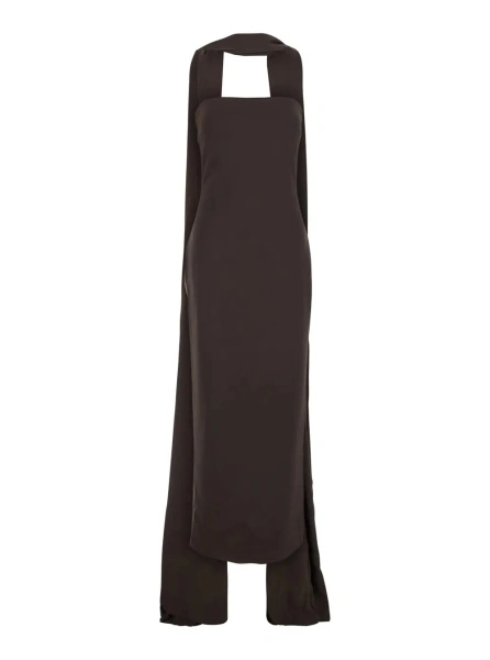 Rochii MARTINE MIDAXI DRESS - Brown - Off shoulder long dress with V-neck - In fabric - Women