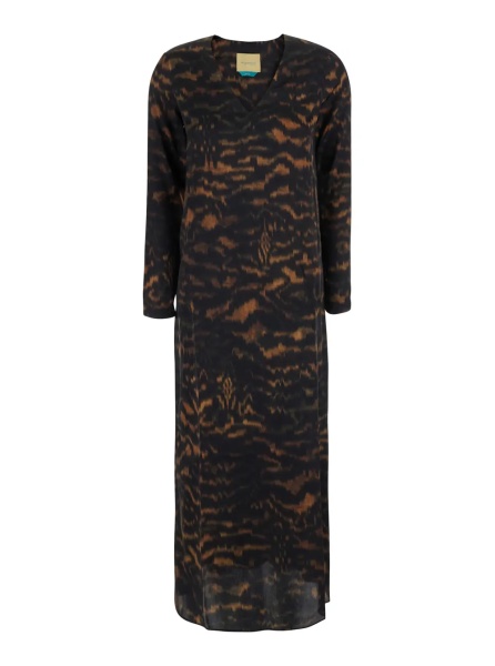 Rochii MOMONÌ multicolor Long dress with V-neck and all-over fade print in silk for women