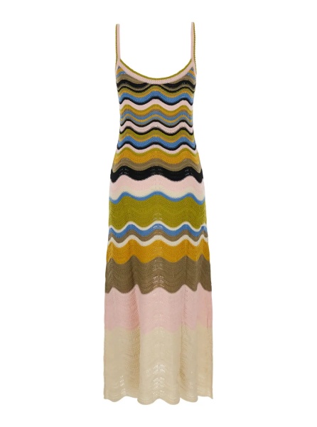 Rochii Multicolor Long sleeveless dress with fixed straps and Chevron motif in cotton for women