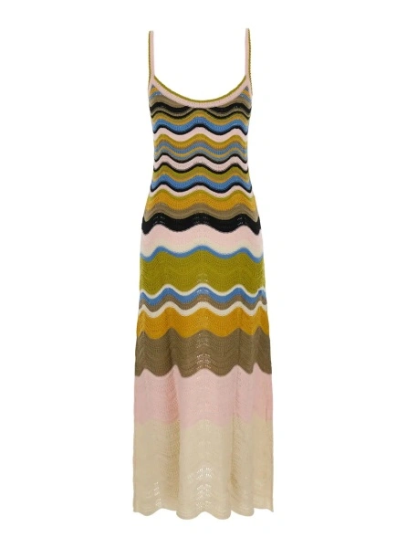 Rochii Multicolor Long sleeveless dress with fixed straps and Chevron motif in cotton for women