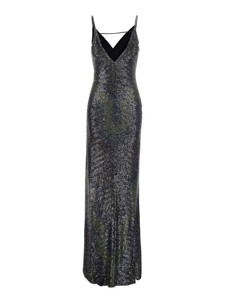 Rochii Multicolor Long Sleeveless Dress with V-Neck and All-Over Sequins in Blend Viscose Women