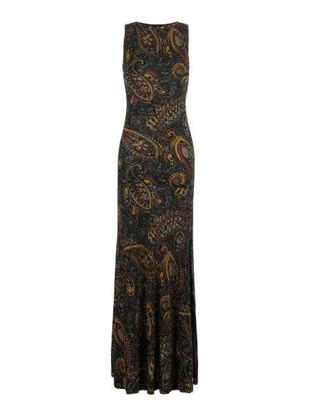 Rochii Multicolor Long sleeveless round neck dress with all-over embroidery in Tech Fabric for women