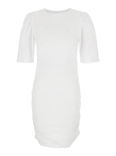 Rochii 'Mylda' White Crew Neck Dress with Pleated Details in Cotton Woman