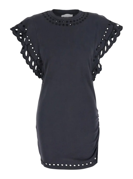 Rochii 'Orlane' black dress with Round Neck and Sangallo Details in Cotton for Women