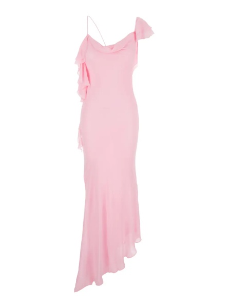 Rochii Pink Long Dress with Ruffles in Georgette for Women