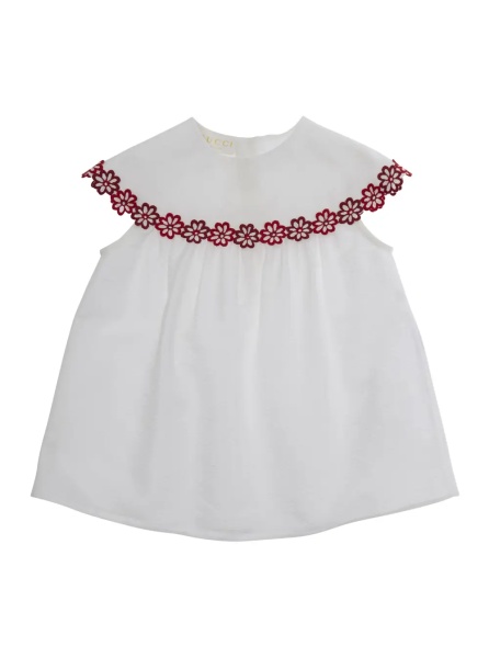 Rochii White Dress with Round Neck and Floral Embroidery in Cotton Girl