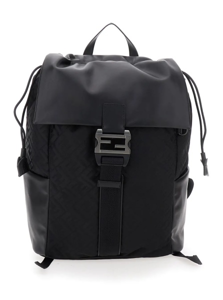 Rucsac Black Backpack with Logo Plaque and All-Over FF Motif in Nylon Man