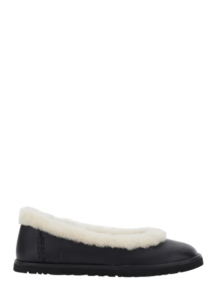 Saboti Black ballet shoes with fur lining in leather for women