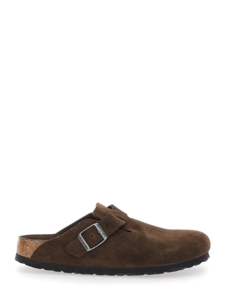 Saboti 'Boston' Brown Mules with Buckle Closure and Almond Toe in Suede Woman