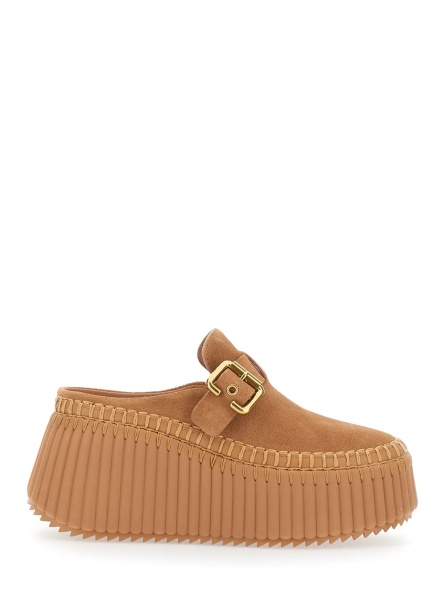 Saboti 'Nama' Brown Mules with Wedge Heeles with Adjustable Buckle Strap in Suede for Women