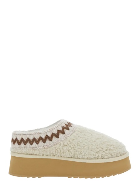 Saboti White Mules with Braided Detail in Faux Fur Woman