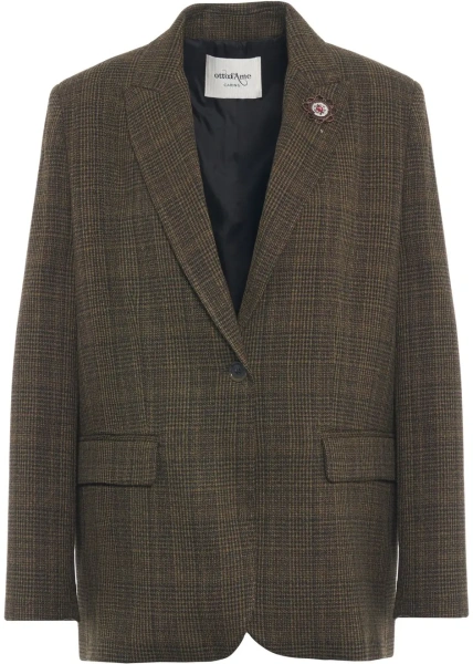 Sacou Checkered blazer with brooch