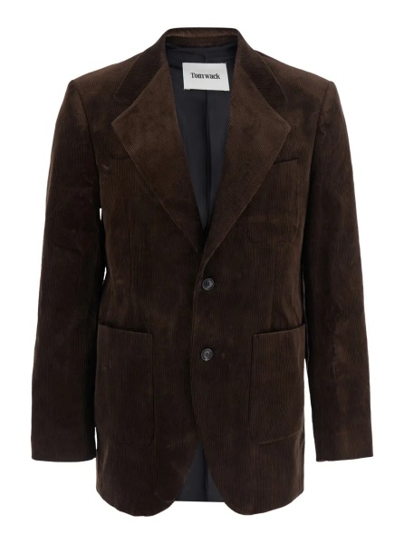 Sacou CORDUROY SINGLE-BREASTED TAILORED JACKET with notched revers and side pockets in Brown Cotton Men