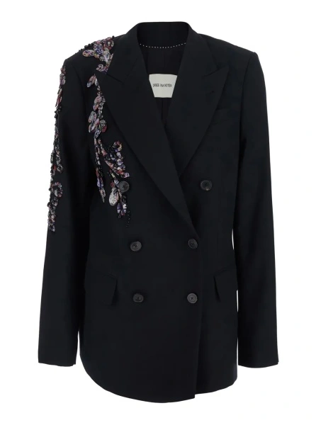 Sacou Dries Van Noten negru din lana 'Barrysta'