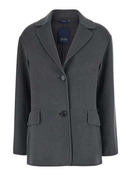 Sacou 'Elfi' Grey Single-breasted Jacket with Notched Revers in Wool for Women