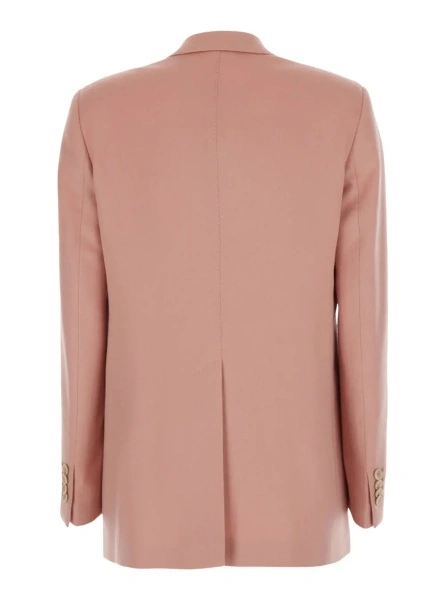 Sacou 'Jasmine' Pink Double-Breasted Jacket with Peak Revers in Cashmere for Women
