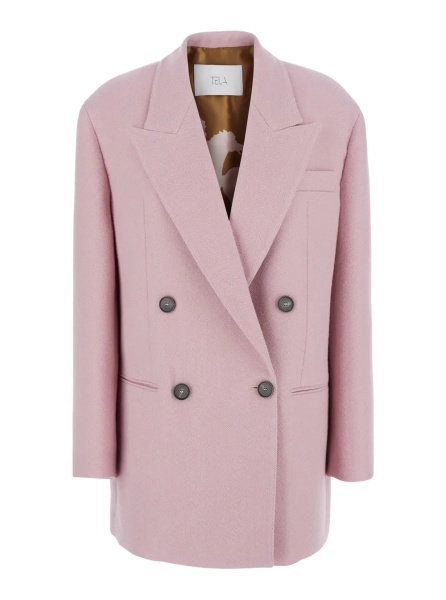 Sacou 'Nomade' Pink Double-breasted Jacket with Peak revers in Blend Wool for Women