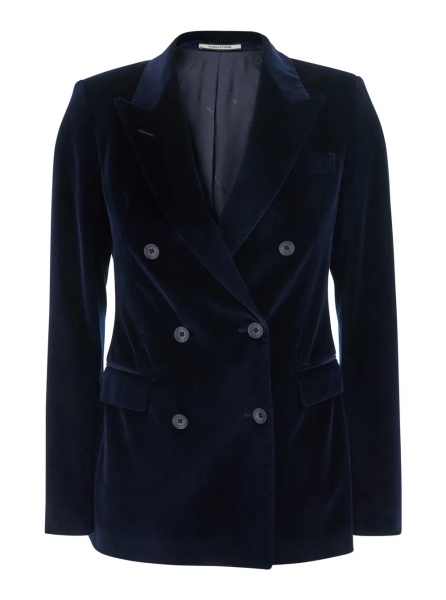 Sacou 'Parigi' Blue Double.Breasted Jacket with Peak revers in Blue Velvet for Women