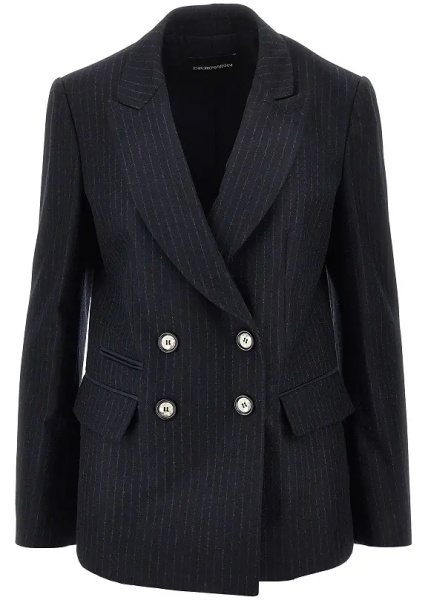 Sacou Pinstriped wool-blend double-breasted jacket