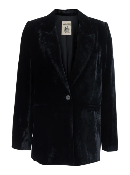 Sacou Velvet blazer with elegant details and black color for women