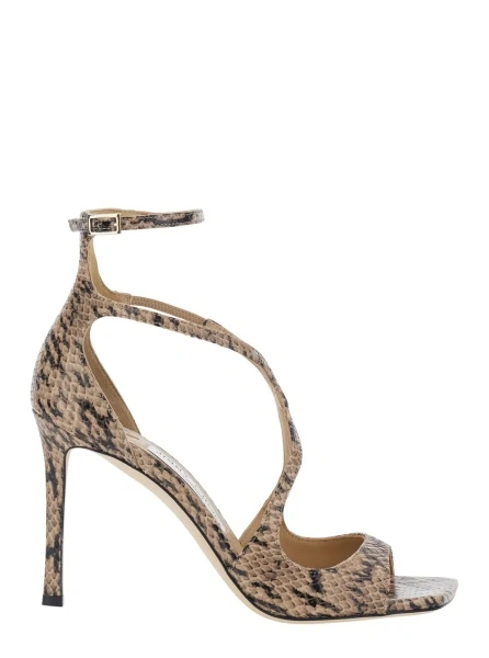 Sandale 'Azia' beige Heels with all-over snake print in leather for women