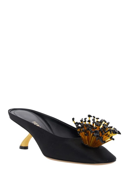 Sandale Black Sandals with Low Heel and Crystal Embellishment on the Front in Fabric Woman